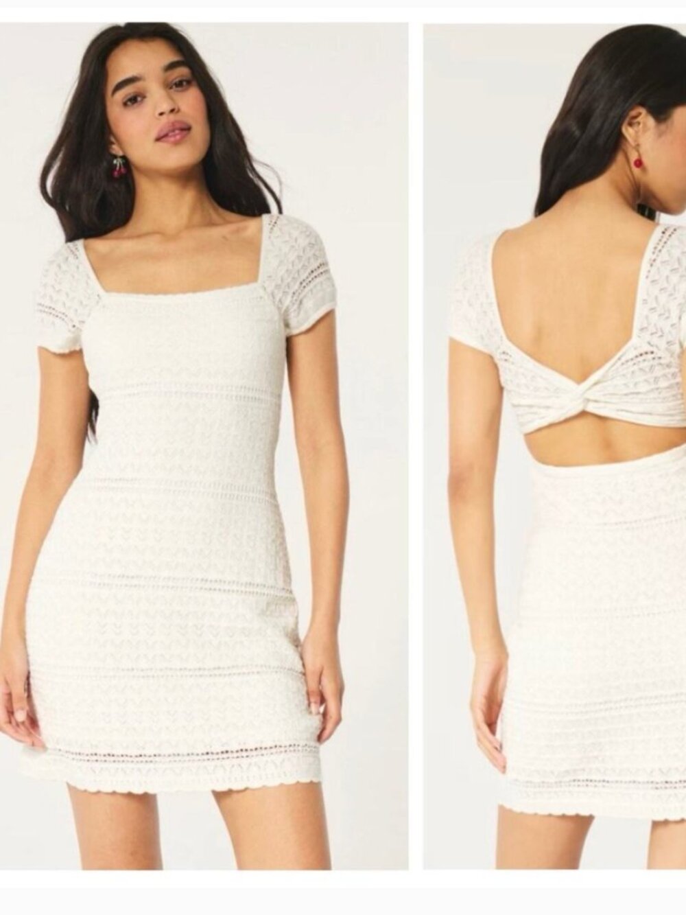 NWT Women's Hollister Dress Medium Cream Mini Crochet Dress